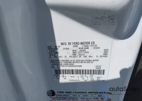 2010 Ford F-150 Fx2 Sport/Harley-Davidson/King Ranch/Lariat/Platinum/Xl/Xlt z USA, uszkodzony, nr VIN 1FTFW1CV2AKA21525